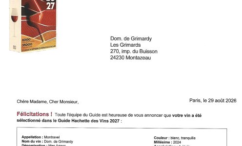 Mes Anges 2024, le Montravel Blanc dans le Guide Hachette 2027 !